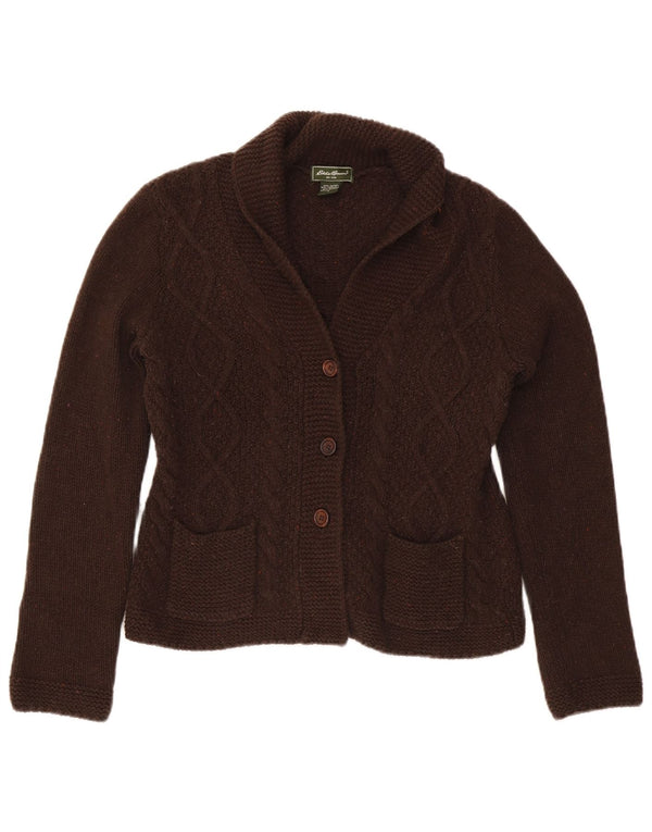 Maglione cardigan da donna Eddie Bauer UK 12 Cotone screziato marrone medio