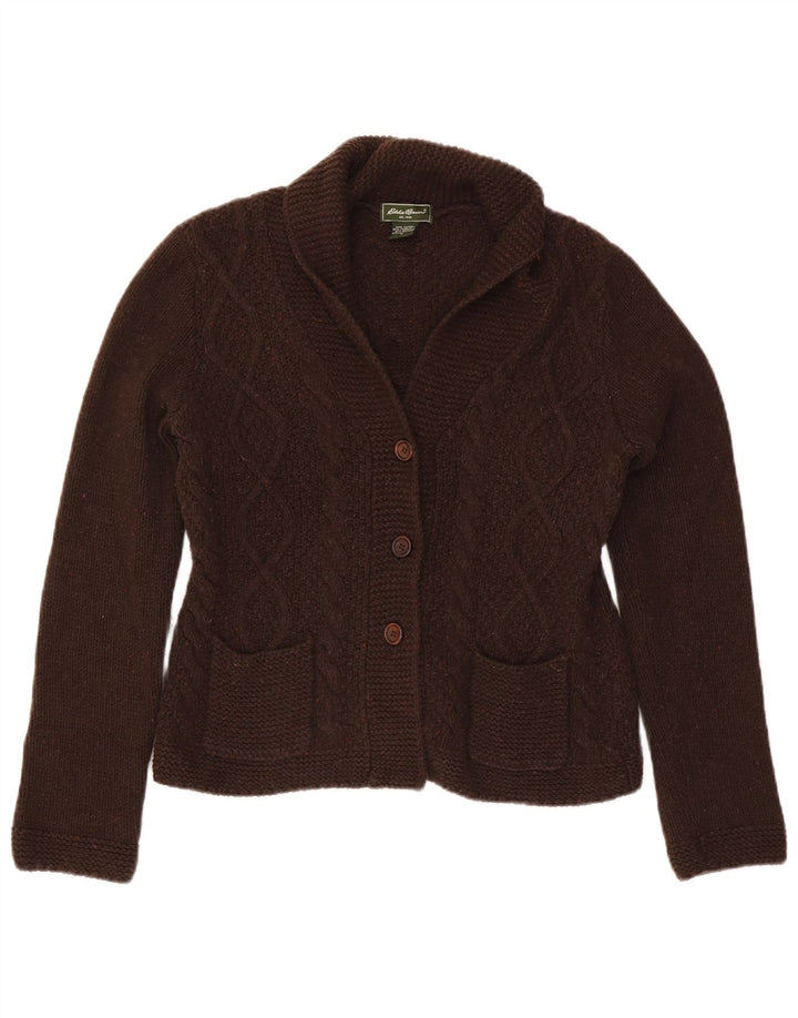 Maglione cardigan da donna Eddie Bauer UK 12 Cotone screziato marrone medio