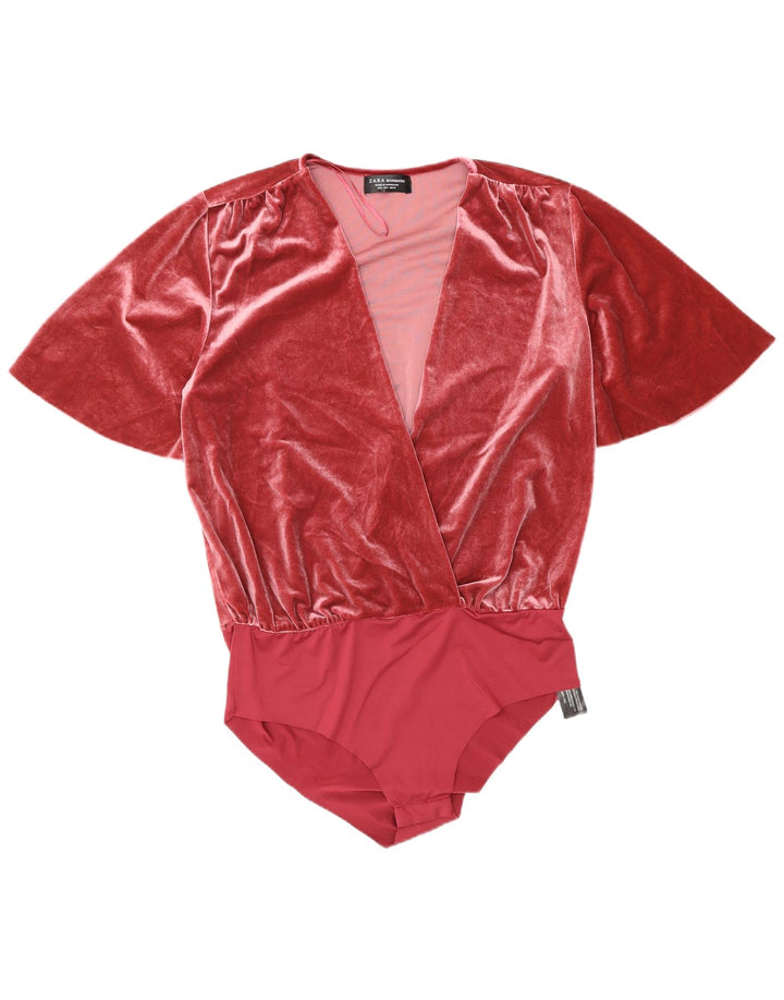 Body in velluto da donna Zara UK 16 grande poliestere rosa
