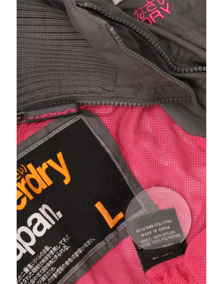 Giacca antipioggia da donna con cappuccio Superdry UK 16 grande nylon grigio