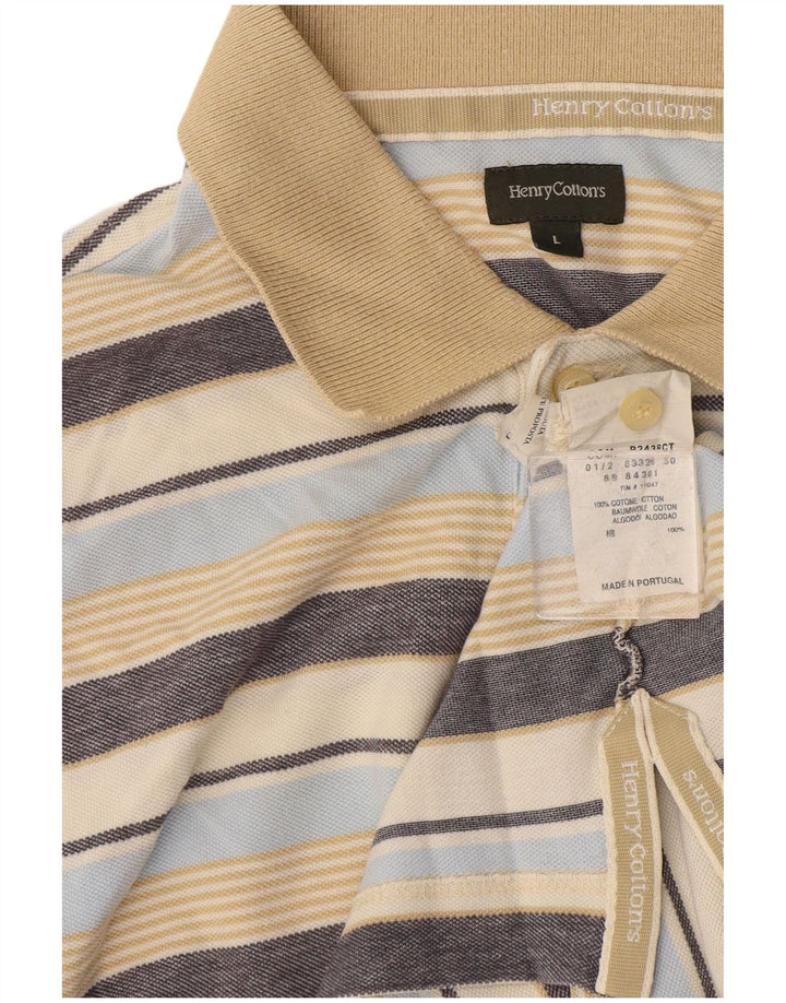 Polo da uomo Henry Cottons grande in cotone a righe multicolori