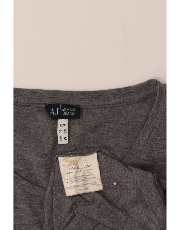 Armani Jeans Top grafico da donna manica lunga UK 12 Cotone grigio medio