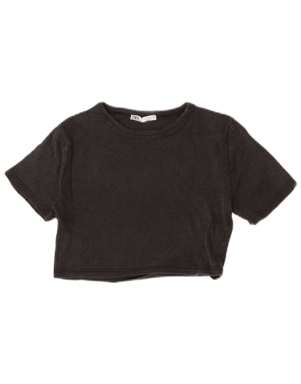 T-shirt corta da donna Zara UK 14 grande in cotone grigio