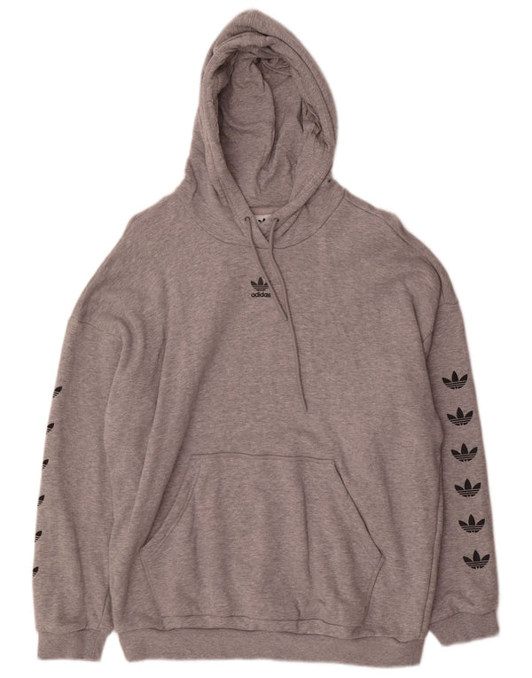 Felpa con cappuccio oversize con grafica Adidas da donna UK 14 Grigio medio chiazzato
