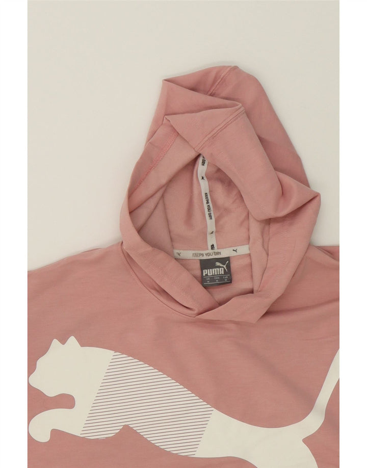 PUMA Womens Oversized Graphic Hoodie Jumper UK 14 Medium Pink Viscose Vintage Puma and Second-Hand Puma from Messina Hembry 