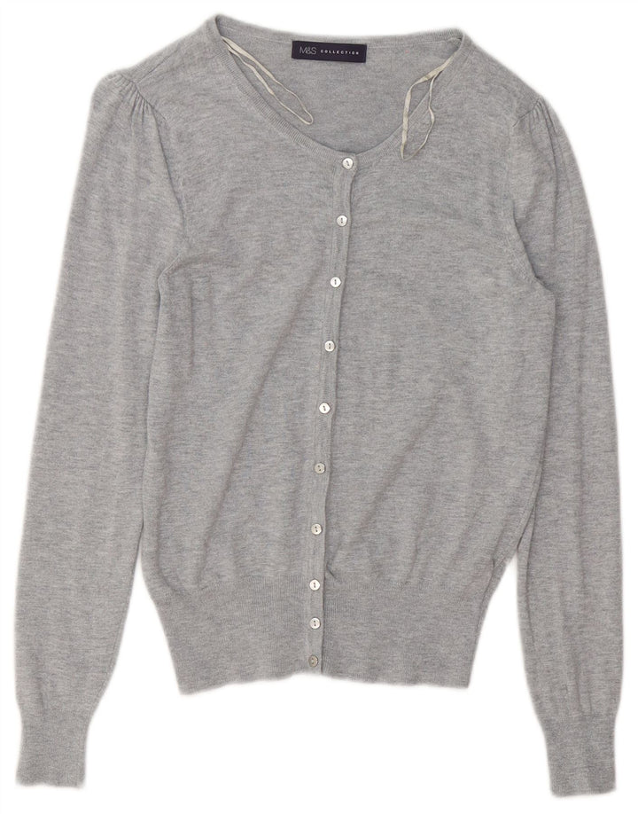 Maglione cardigan da donna Marks & Spencer UK 8 piccola viscosa screziata grigia