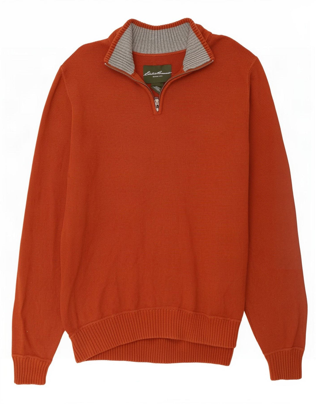 Eddie Bauer Maglione da uomo con zip e collo grande in cotone marrone