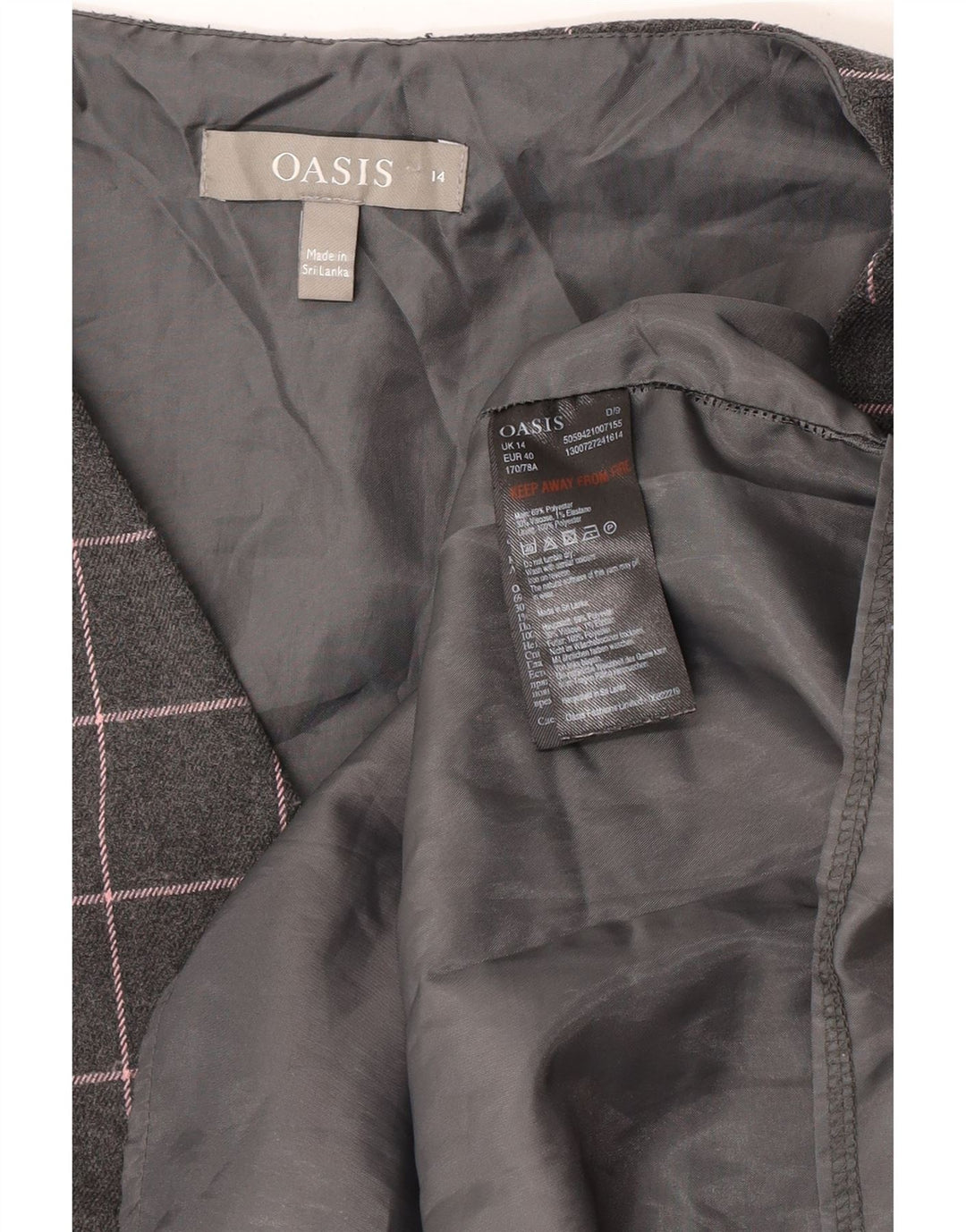 Abito tubino senza maniche da donna Oasis UK 14 Poliestere a quadri grigio medio