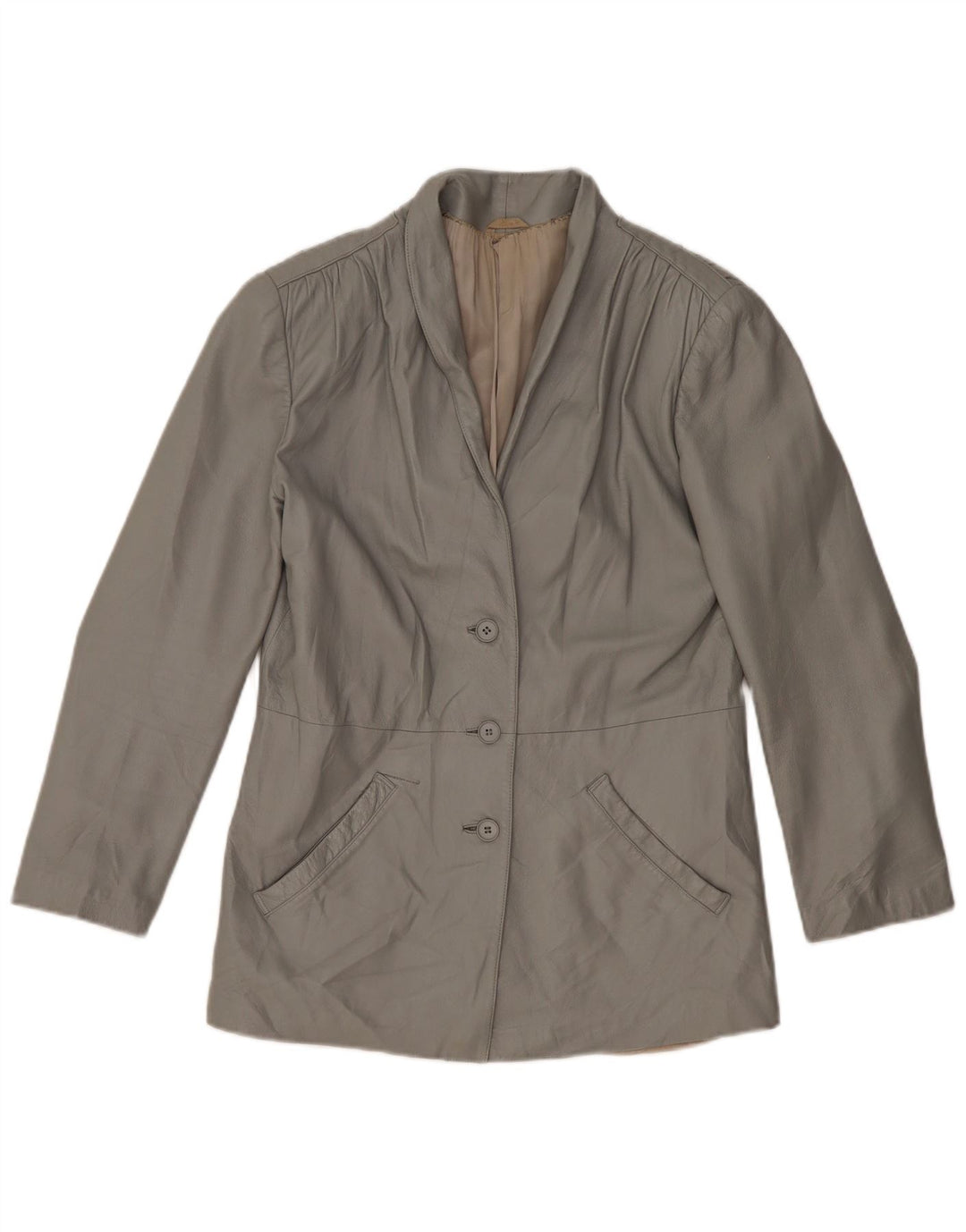 Giacca in pelle da donna vintage UK 14 Pelle grigio medio