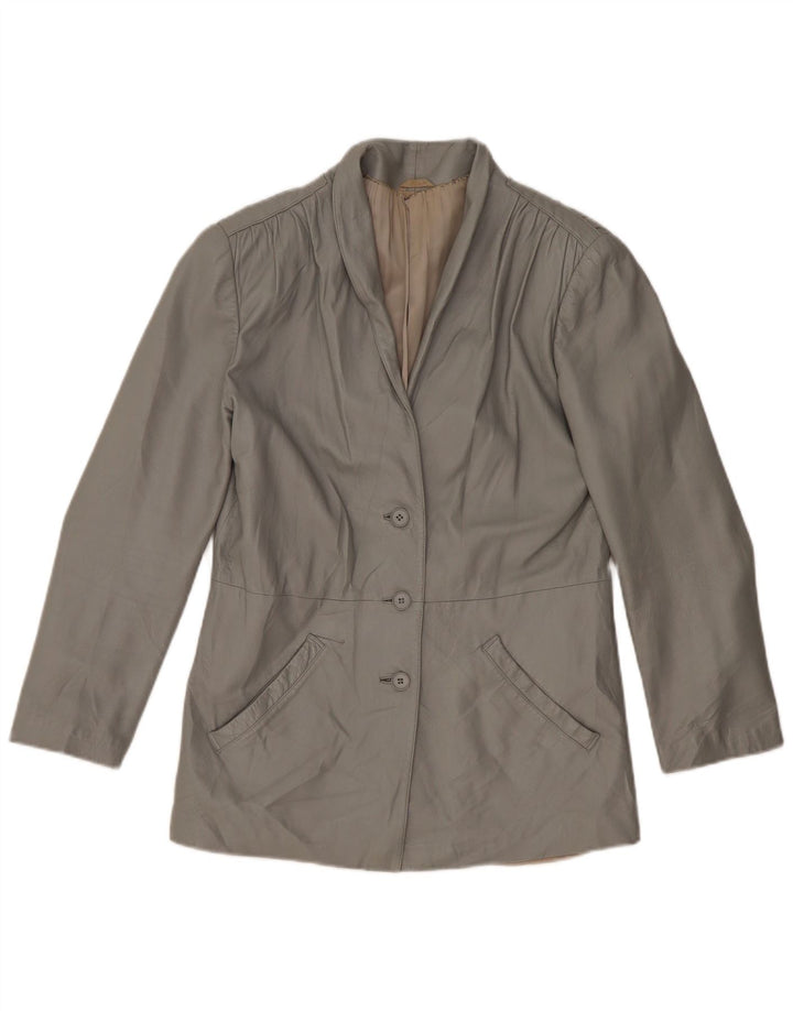 Giacca in pelle da donna vintage UK 14 Pelle grigio medio