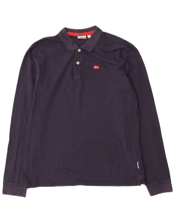 Polo da uomo a maniche lunghe Napapijri XL in cotone blu navy