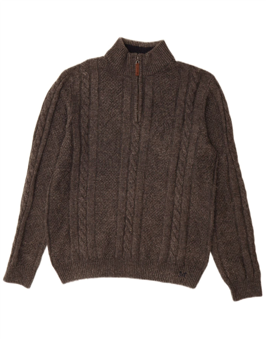 Crew Clothing Maglione da uomo con zip e collo grande in lana grigia