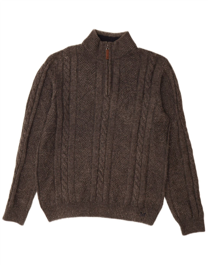 Crew Clothing Maglione da uomo con zip e collo grande in lana grigia