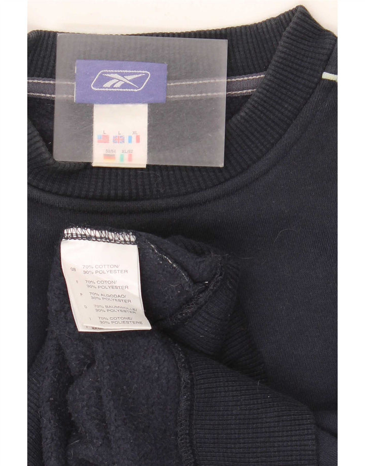Felpa Reebok da uomo, maglione grande, in cotone blu navy
