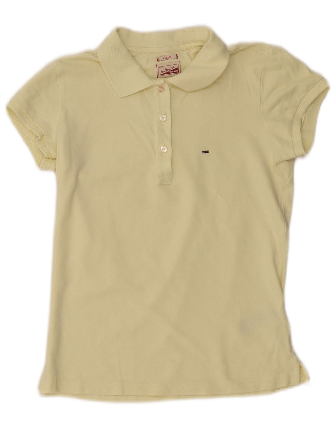 Polo da donna Tommy Hilfiger UK 10 piccola in cotone giallo