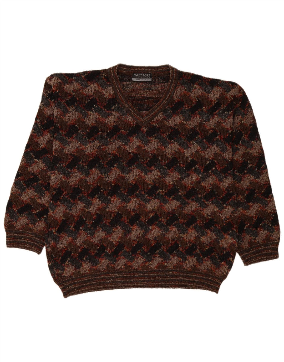 Maglione da uomo con scollo a V West Port, grande, marrone geometrico