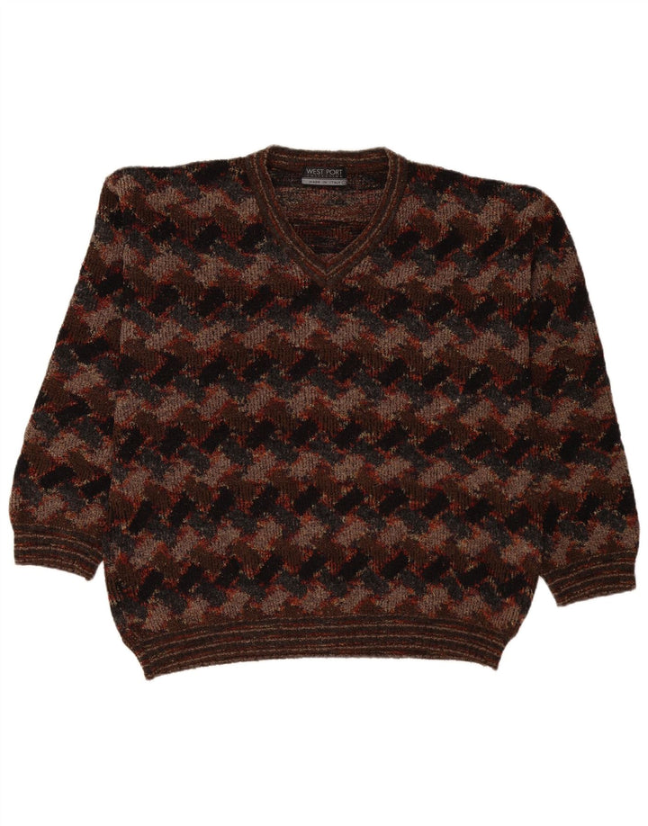 Maglione da uomo con scollo a V West Port, grande, marrone geometrico