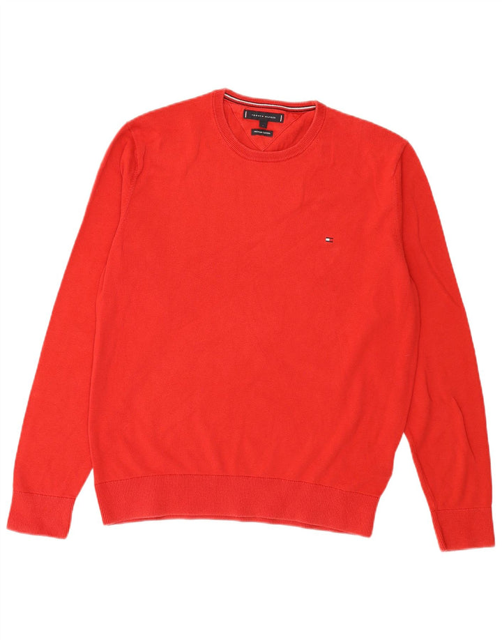 TOMMY HILFIGER Mens Crew Neck Jumper Sweater Large Red Cotton