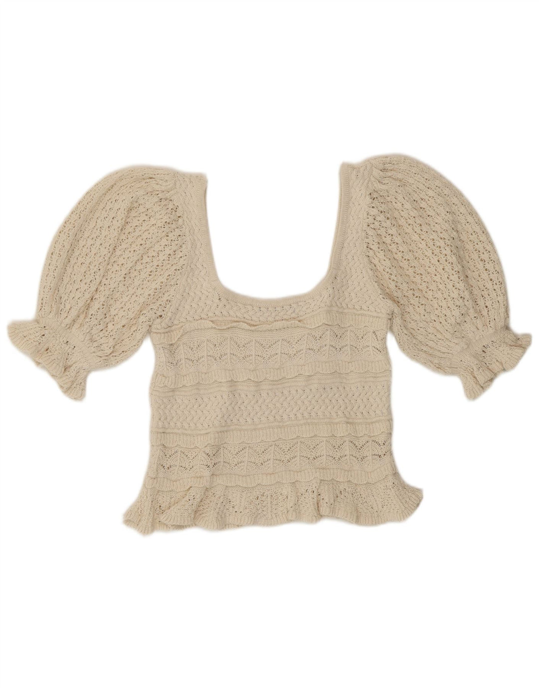 Top corto in camicetta all'uncinetto da donna Zara UK 10 piccolo beige