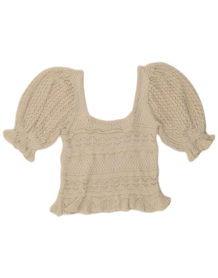 Top corto in camicetta all'uncinetto da donna Zara UK 10 piccolo beige