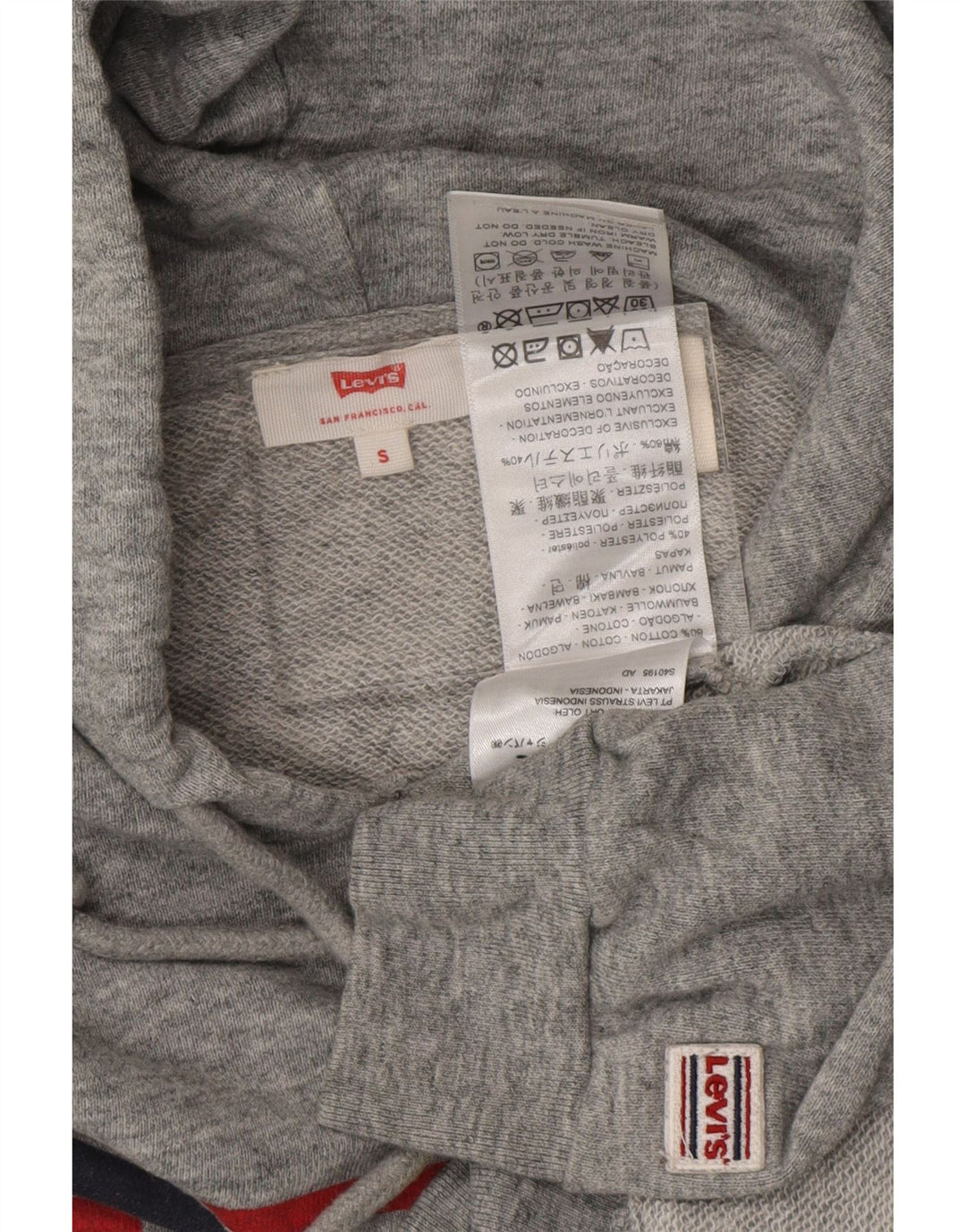 Maglione con cappuccio grafico oversize da donna LEVI'S UK 10 piccolo cotone grigio