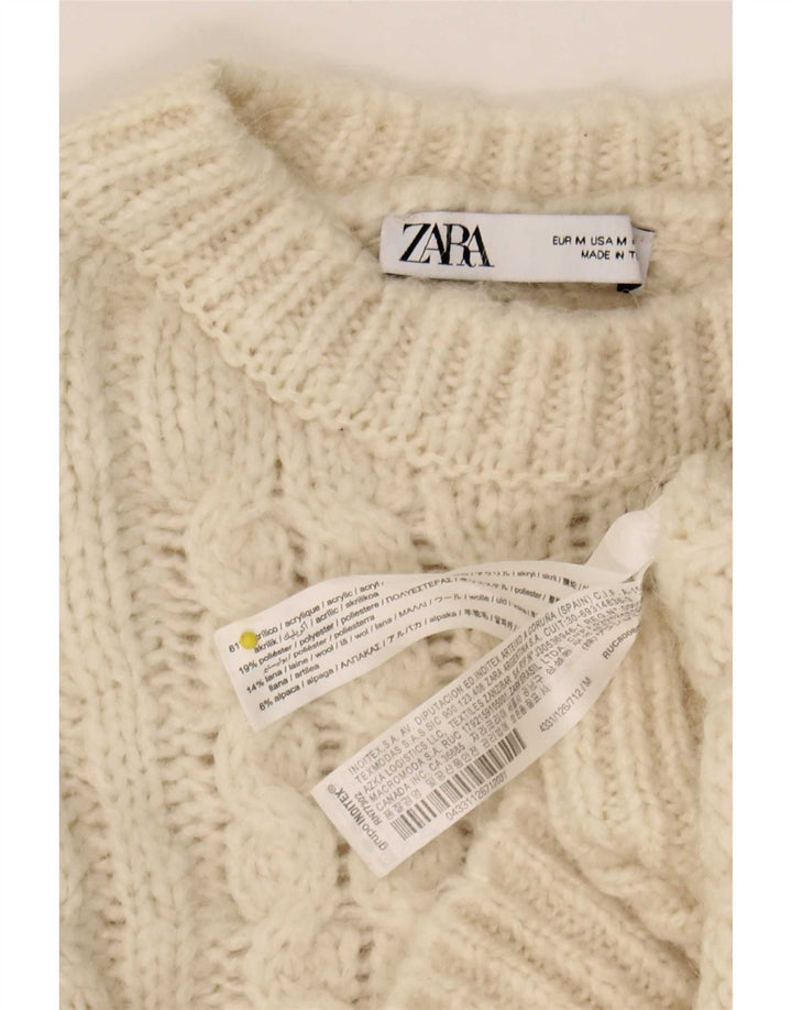 Maglione maglione girocollo oversize da donna Zara UK 12 medio bianco sporco