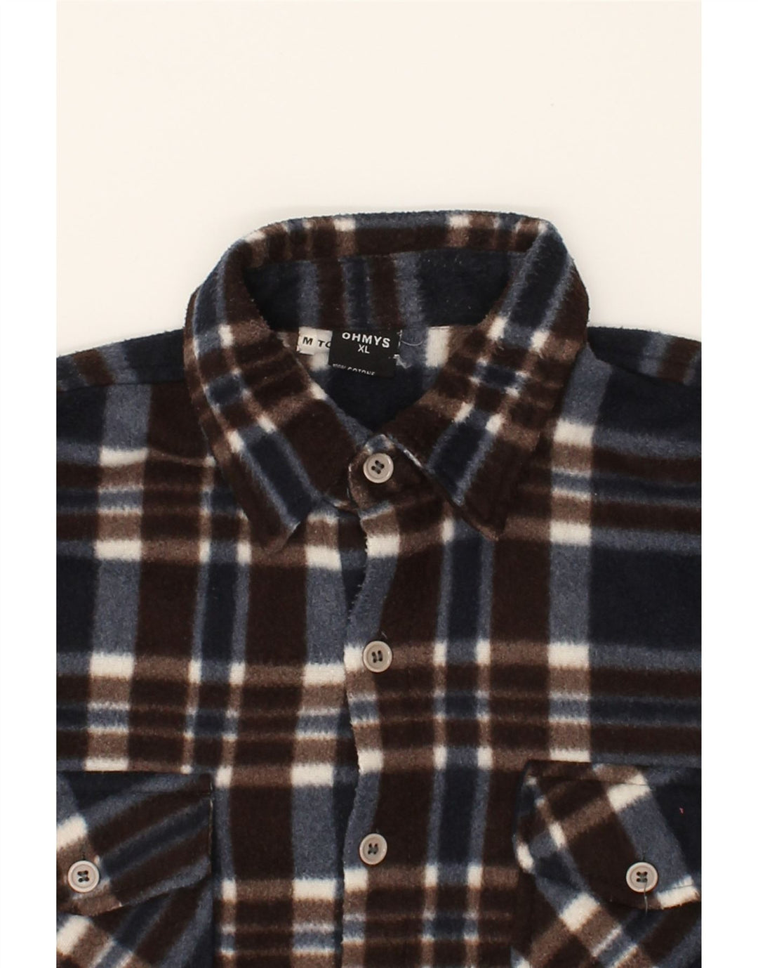 VINTAGE Mens Fleece Shirt XL Navy Blue Check Cotton Vintage Vintage and Second-Hand Vintage from Messina Hembry 