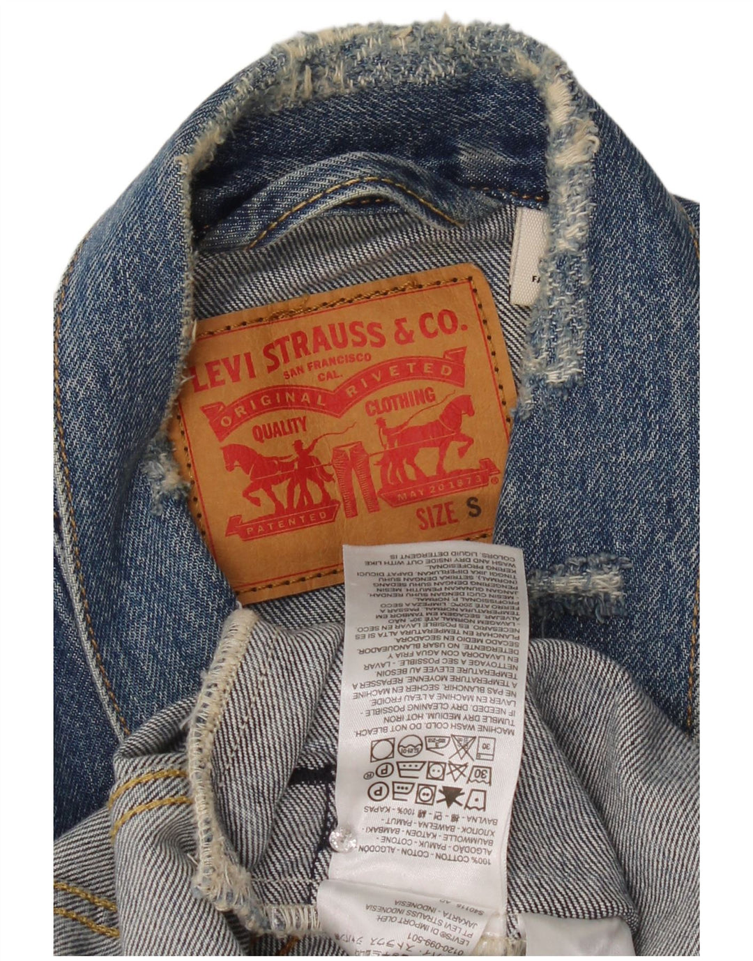 Giacca in denim invecchiato da uomo Levi's UK 36 piccolo cotone blu