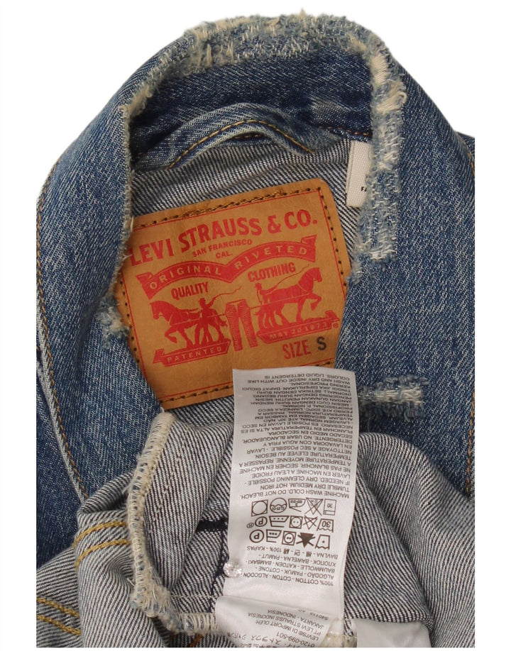 Giacca in denim invecchiato da uomo Levi's UK 36 piccolo cotone blu