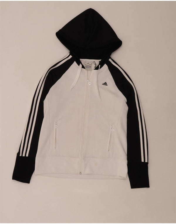 Maglione con cappuccio e zip da donna Adidas UK 16 Large Bianco Colourblock Poliestere