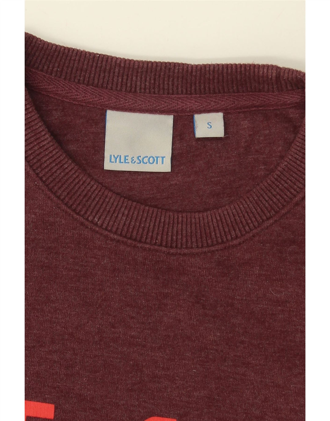 LYLE & SCOTT Mens Graphic Sweatshirt Jumper Small Burgundy Cotton Vintage Lyle & Scott and Second-Hand Lyle & Scott from Messina Hembry 