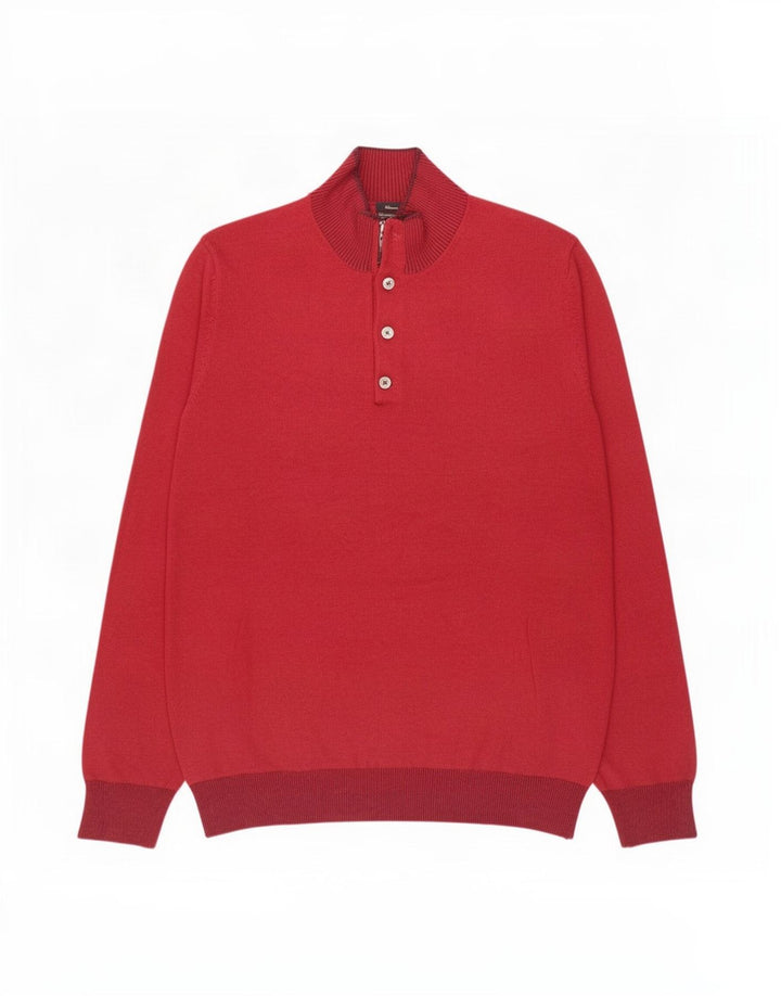 Massimo Dutti Maglione da uomo con collo a bottoni XL in cotone bordeaux