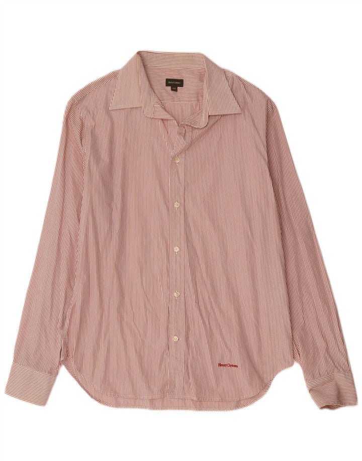Camicia da uomo Henry Cottons taglia 42 grande cotone gessato rosso