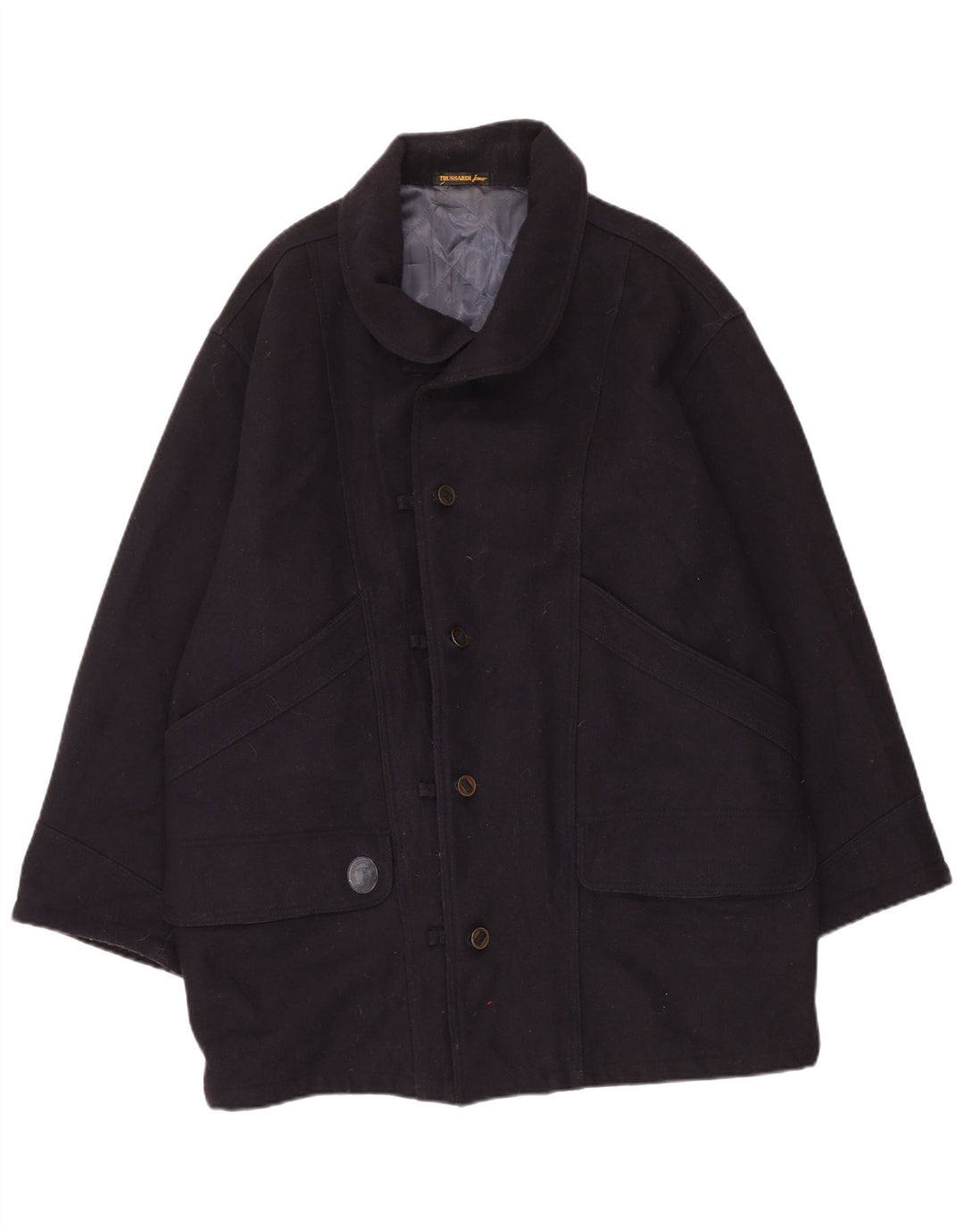 Cappotto da uomo Trussardi Jeans UK 40 grande classico in lana blu navy