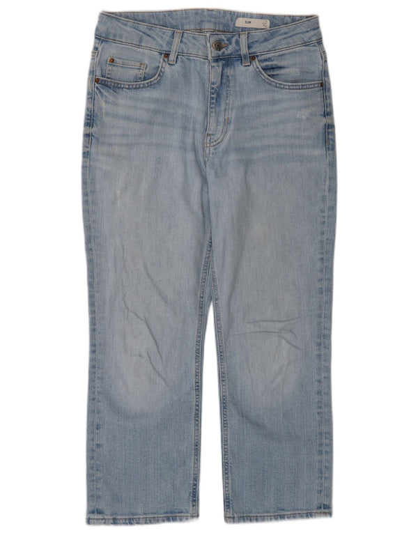 Jeans crop slim da donna Marks & Spencer UK 10 piccoli W29 L24 cotone blu
