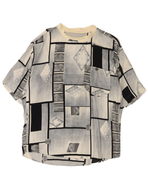 Camicia pullover a maniche corte da uomo vintage grande geometrica grigia
