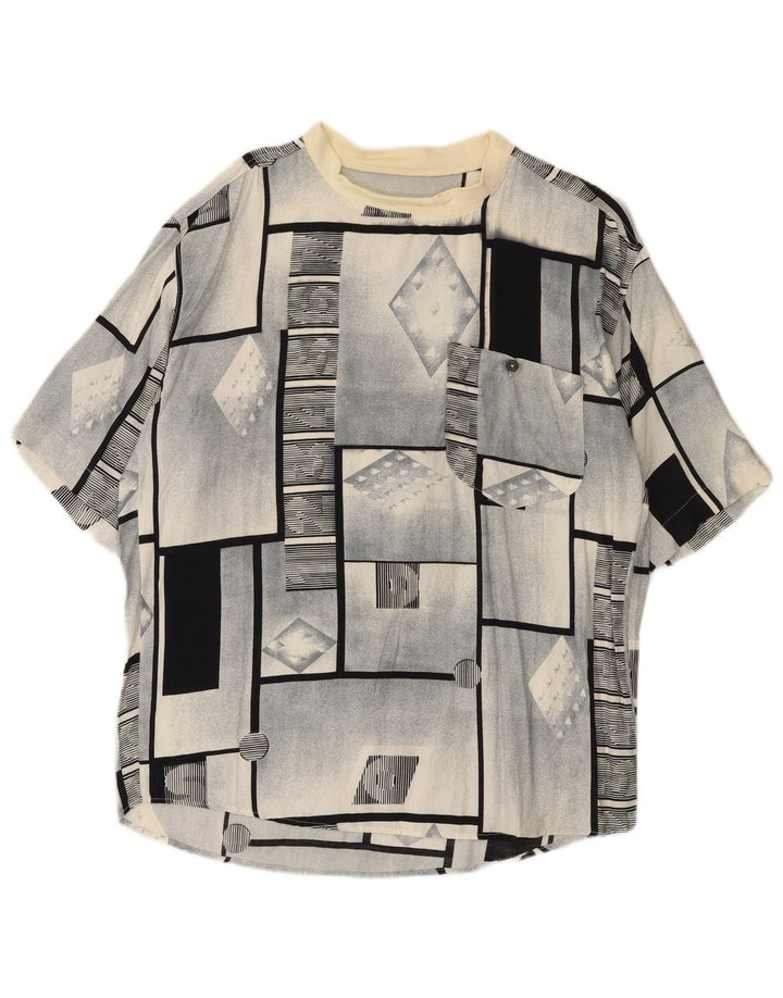 Camicia pullover a maniche corte da uomo vintage grande geometrica grigia