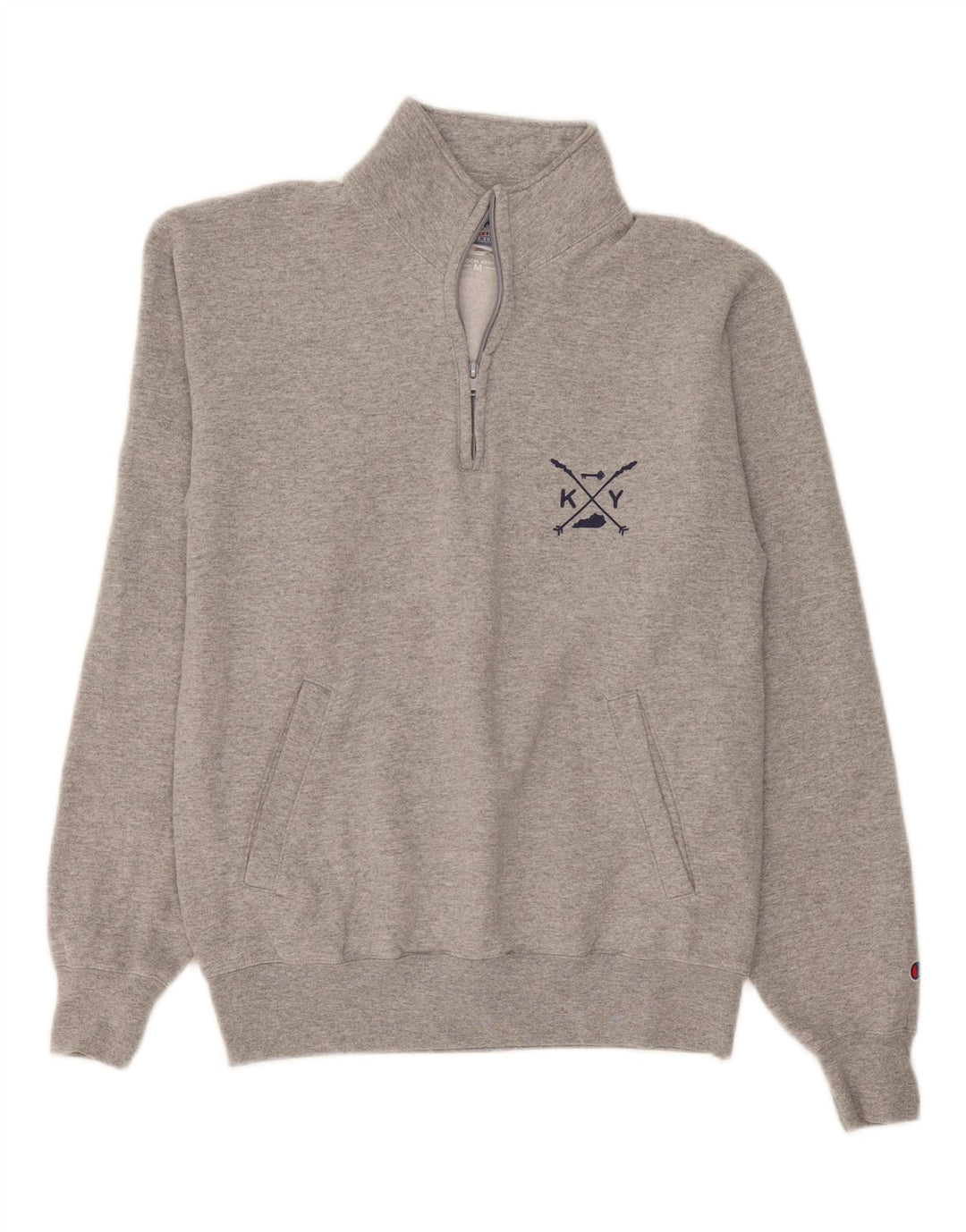 Felpa Champion da uomo con zip e collo, in cotone grigio medio