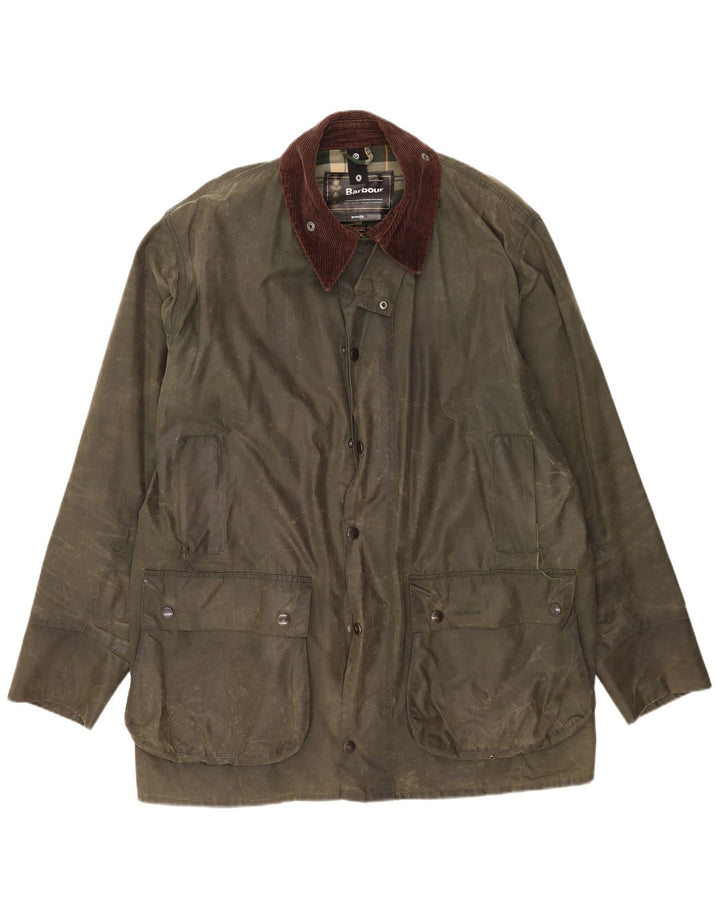 Giacca da uomo in cotone cerato vestibilità ampia con bordo Barbour EU 48 Cotone verde medio