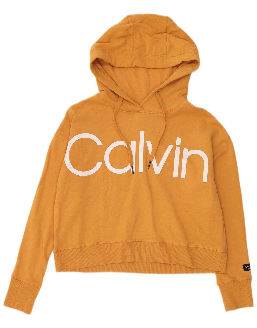 CALVIN KLEIN Maglione corto con cappuccio oversize da donna UK 10 piccolo giallo