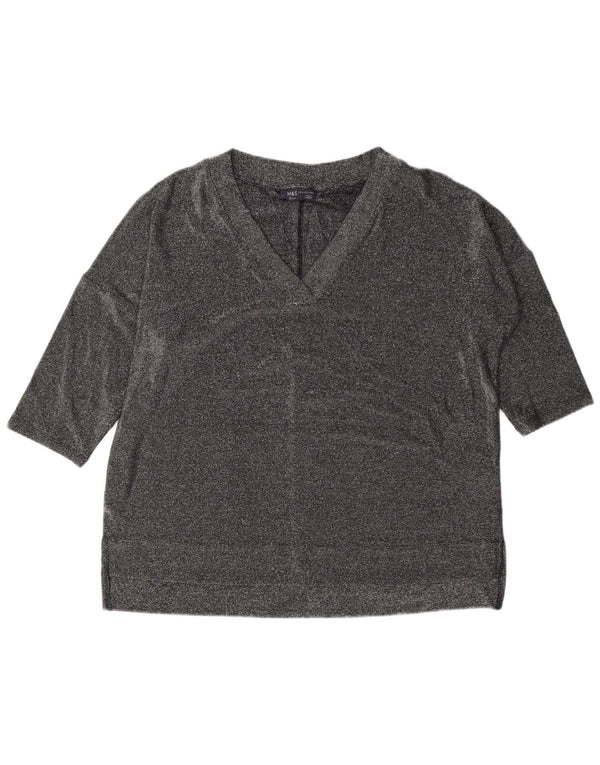 Marks & Spencer Top oversize da donna manica 3/4 UK 12 medio argento chiazzato