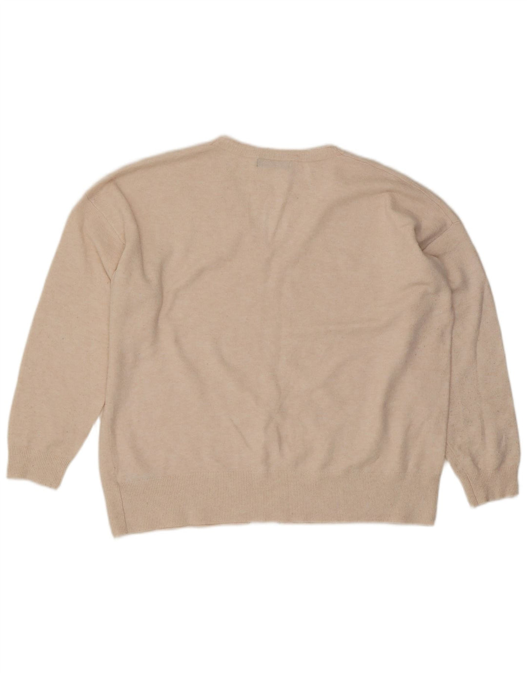 Maglione oversize con scollo a V da donna Marks & Spencer UK 16 Large Beige