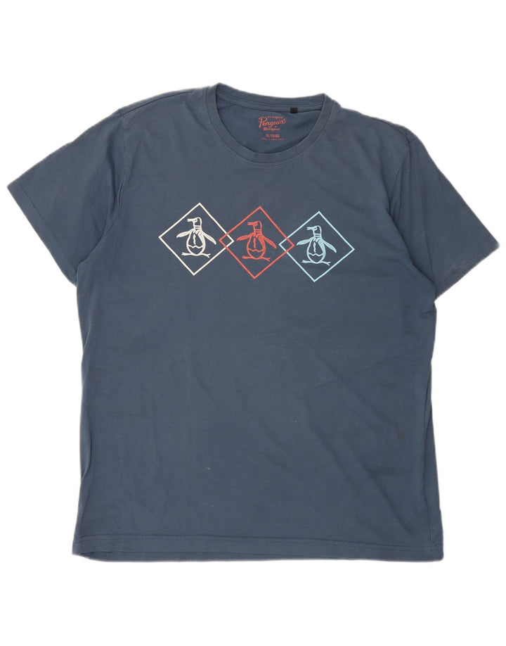 T-shirt grafica da uomo Penguin Top XL in cotone blu