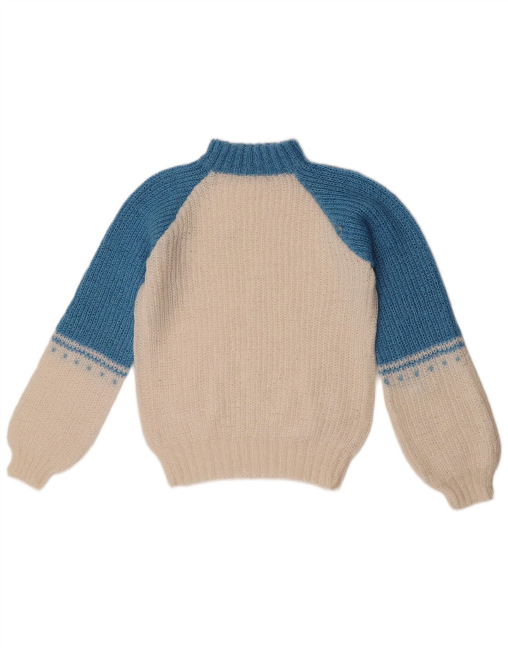 Maglione vintage da donna con collo dolcevita UK 12 Blocco colore bianco medio