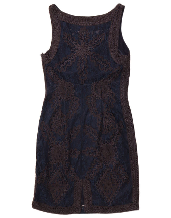 Vintage Womens Sleeveless Sheath Dress UK 8 Small Navy Blue