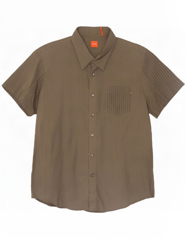 Camicia a maniche corte da uomo Hugo Boss 2XL cotone gessato kaki