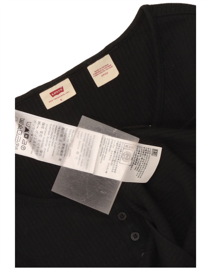 Levi's Donna Crop Top Manica Lunga UK 10 Piccolo Cotone Nero