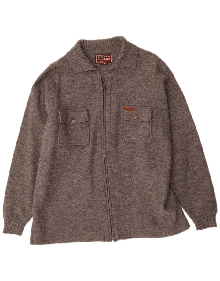 Maglione cardigan da uomo Marlboro Classics XL in lana grigia
