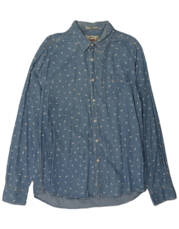 Camicia in denim su misura da uomo Marlboro Classics XL in cotone chiazzato blu