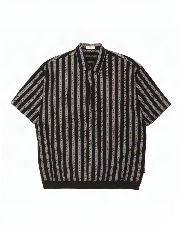 Camicia pullover vintage a maniche corte da uomo grande in viscosa Paisley nera